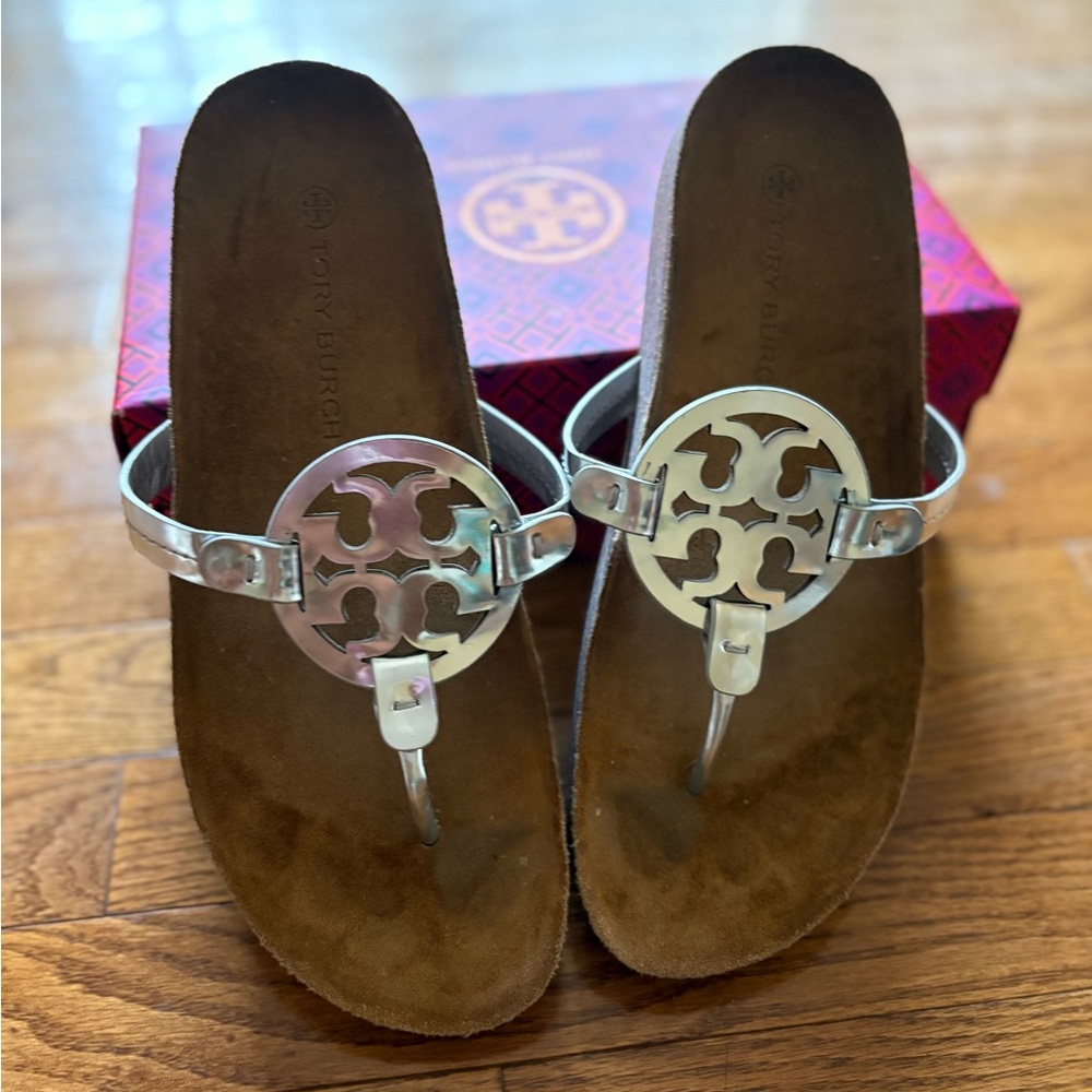 Tory Burch Metallic Silver Sandals